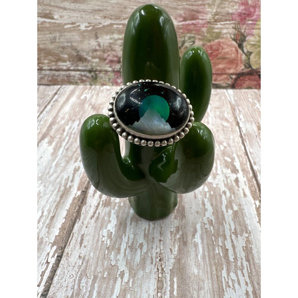 Aurora Opal Moon Over Mountain Sterling Ring